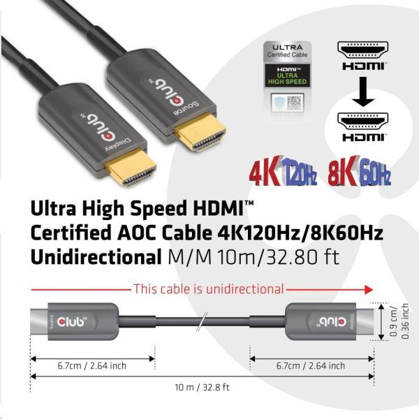 Club3D Kabel Ultra Rychlý HDMI™ Certifikovaný AOC Kabel 8K60Hz,  4K120Hz,  10m1