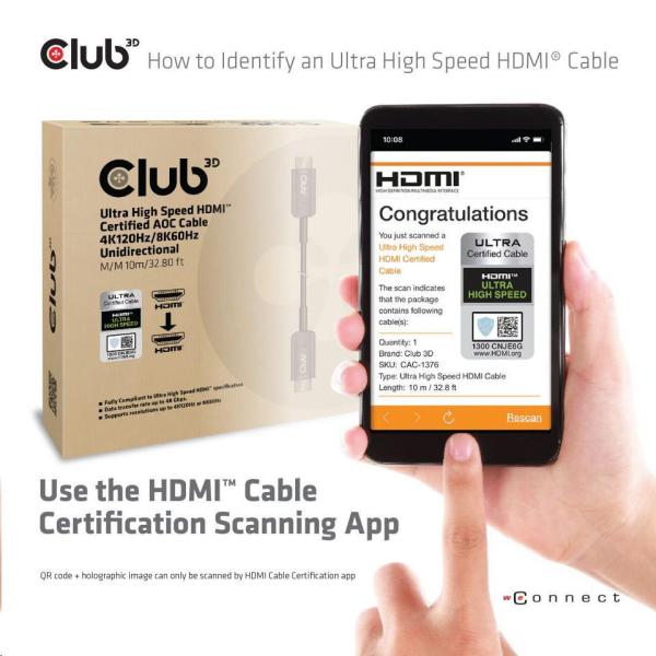 Club3D Kabel Ultra Rychlý HDMI™ Certifikovaný AOC Kabel 8K60Hz,  4K120Hz,  10m7