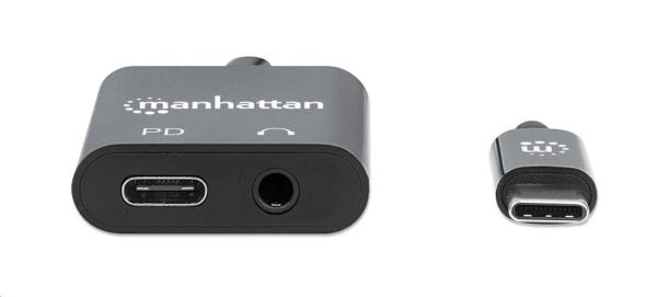MANHATTAN USB 2.1 Zvukový adaptér,  USB Type-C na 3.5 mm auc & C/ F (PD),  čierna,  blister2