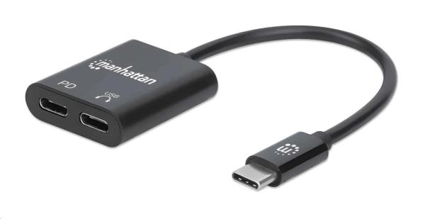 MANHATTAN USB 2.1 zvukový adaptér,  USB Type-C na C/ F (audio) a C/ F (PD) čierny,  maloobchodná krabica