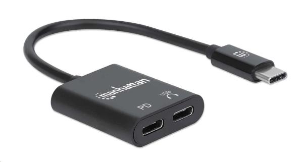 MANHATTAN USB 2.1 zvukový adaptér,  USB Type-C na C/ F (audio) a C/ F (PD) čierny,  maloobchodná krabica0