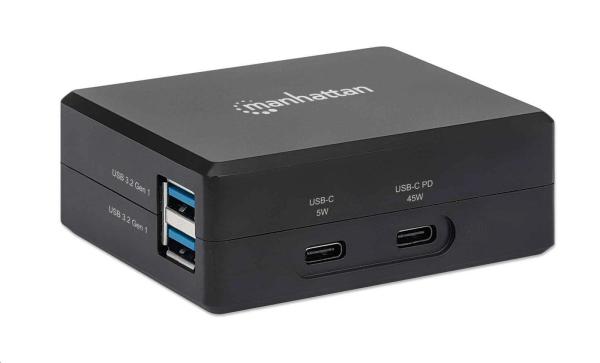 MANHATTAN Prenosná stolová dokovacia stanica USB-C s nabíjaním PD,  čierna,  maloobchodná krabica0