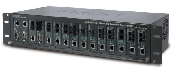 Planet MC-1500R,  15 slotů pro media konverotry,  19"/ 2, 5U,  napájení AC 230V,  možno dokoupit DC 48V zdroj (redundance)