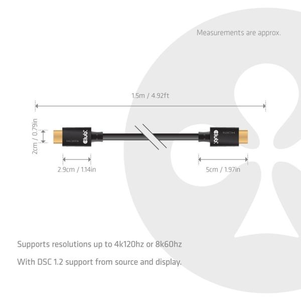 Club3D Adaptér HDMI 2.1 Ultra Rychlý HDMI™ Certifikovaný 4K120Hz,  8K60Hz,  48Gbps (M/ M 1.5 m/ 4.92 ft),  28 AWG2