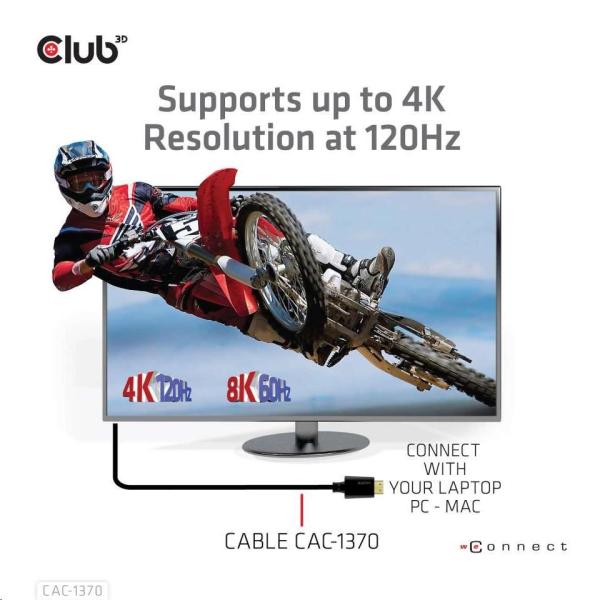 Club3D Adaptér HDMI 2.1 Ultra Rychlý HDMI™ Certifikovaný 4K120Hz,  8K60Hz,  48Gbps (M/ M 1.5 m/ 4.92 ft),  28 AWG0