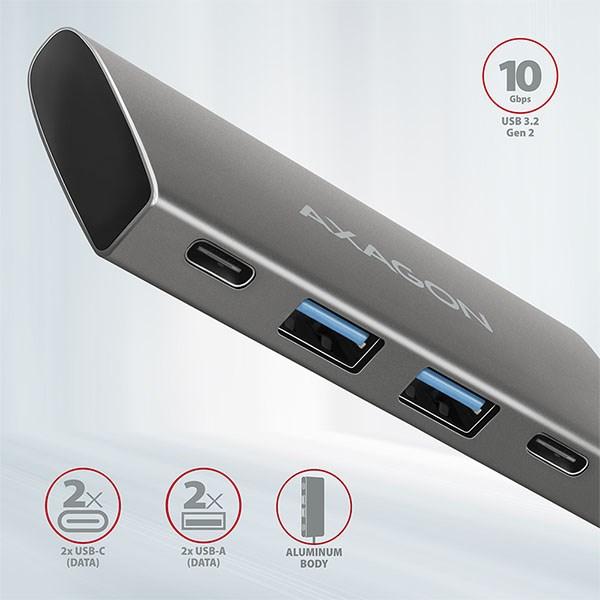 AXAGON HMC-4G2, USB 3.rozbočovač 2 Gen 2 10 Gb/s, 2x USB-A, 2x USB-C, 13 cm kábel USB-C0