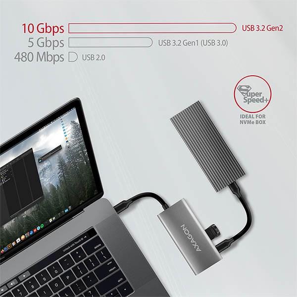 AXAGON HMC-4G2, USB 3.rozbočovač 2 Gen 2 10 Gb/s, 2x USB-A, 2x USB-C, 13 cm kábel USB-C3
