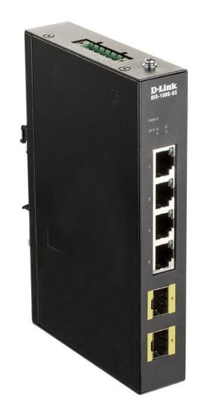 D-Link DIS-100G-6S Priemyselný gigabitový switch bez správy,  4x GbE,  2x SFP,  DIN