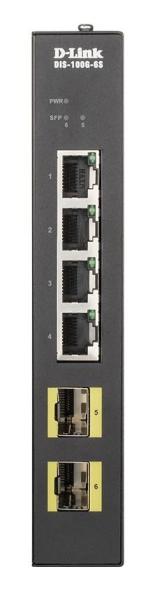 D-Link DIS-100G-6S Priemyselný gigabitový switch bez správy,  4x GbE,  2x SFP,  DIN1