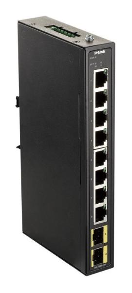 D-Link DIS-100G-10S Priemyselný gigabitový switch bez správy,  8x GbE,  2x SFP,  DIN
