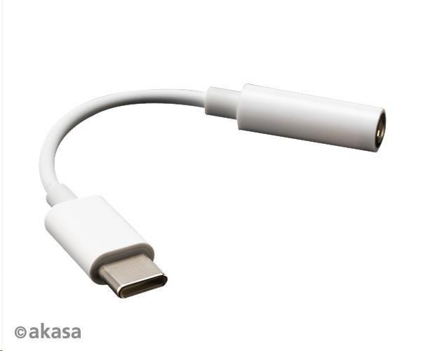 AKASA USB Type-C na 3.adaptér na 5 mm konektor slúchadiel,  10 cm,  biely0