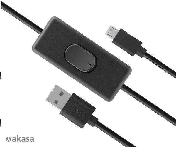 Kábel AKASA USB-A 2.0 na Micro-B,  napájací kábel s prepínačom (pre Raspberry Pi 3 /  2 /  1 /  Zero),  1.5m