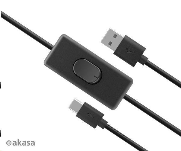 Kábel AKASA USB-A 2.0 na USB-C, napájací kábel s prepínačom (pre Raspberry Pi 4), 1.5m