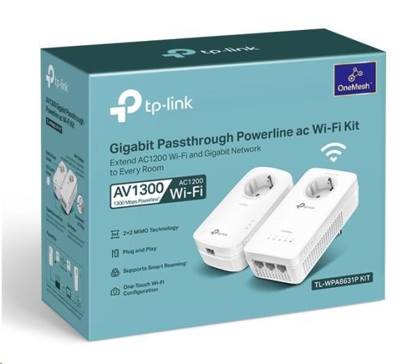 TP-Link TL-WPA8631PKIT OneMesh/EasyMesh WiFi5 průchozí powerline set (AC1200,AV1300,2,4GHz/5GHz,3xGbELAN)3