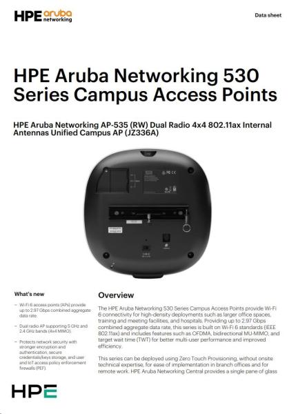 Aruba AP-535 (RW) Dual Radio 4x4:4 802.11ax Internal Antennas Unified Campus AP RENEW JZ336A1