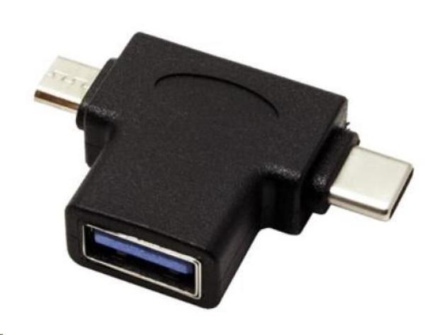 Adaptér USB3.0 samica na dva konektory USB 3.1 C/ male + micro USB B/ male