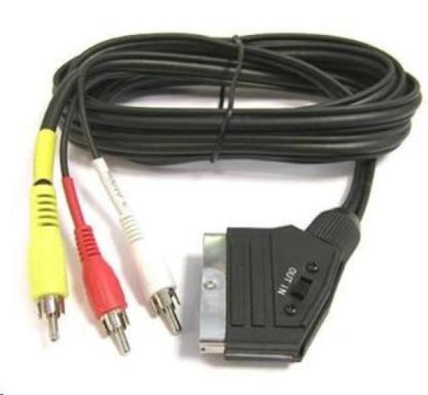 Kábel PremiumCord SCART - 3xCINCH M/ M 1.5m prepínač vstup/ výstup