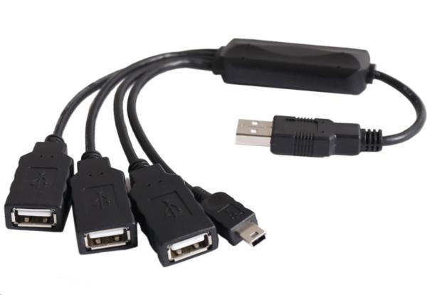 PremiumCord USB 2.0 HUB 4-portový, čierny kábel