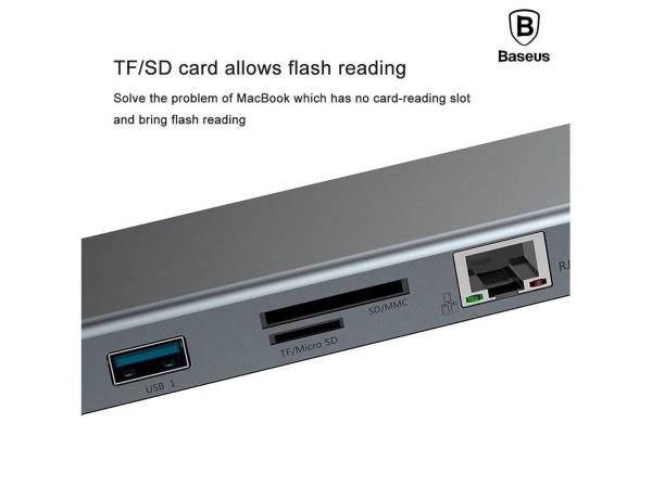 Dokovacia stanica Baseus Enjoyment Series USB-C (USB-C PD, 3*USB 3.0, 2*4KHDMI, VGA, RJ45, 3,5 mm, čítačka microSD/SD),8