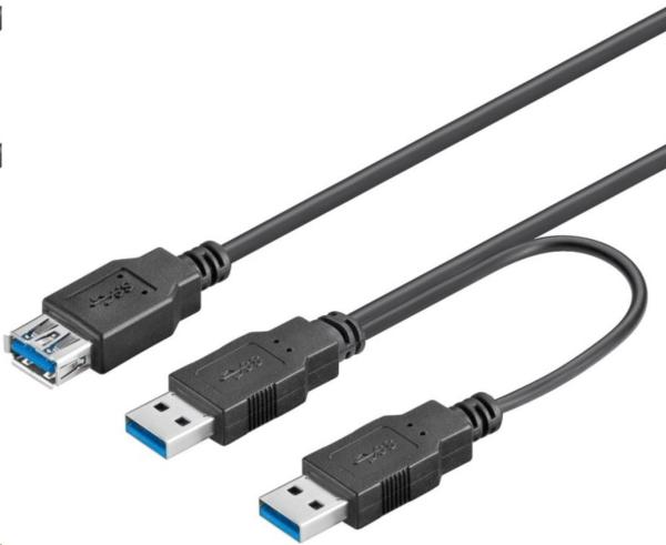 PremiumCord USB 3.0 napájací Y kábel A/ Male + A/ Male -- A/ Female DUAL (prídavné napájanie)