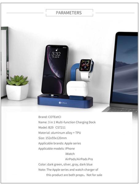 COTECi nabíjecí stanice Base29 3v1 pro Apple iPhone & Watch & AirPods/ Pro šedá5