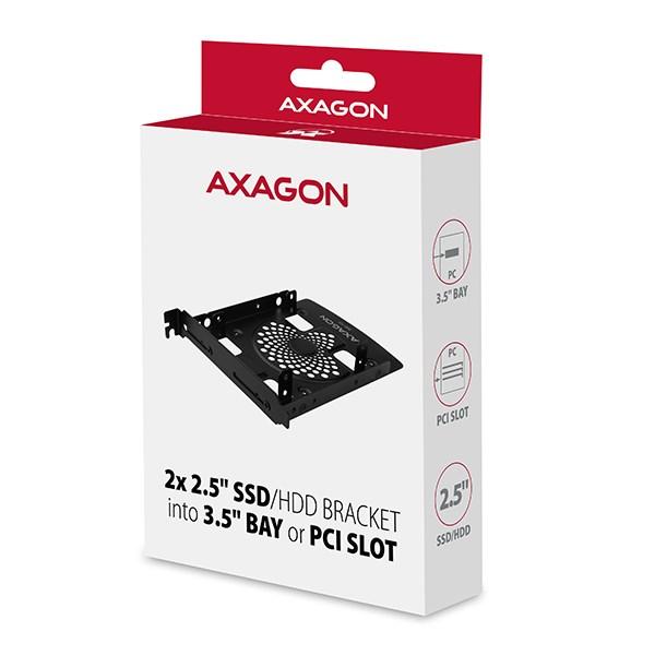 AXAGON RHD-P25,  hliníkový rám pre 2x 2.5" HDD/ SSD do 3.5" pozície alebo zástrčky PCI5