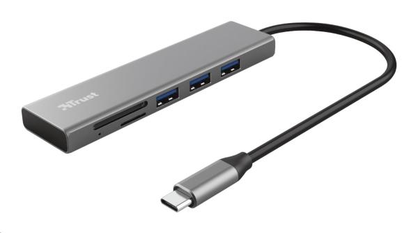 Rozbočovač TRUST HALYX,  rýchly rozbočovač USB-C a čítačka kariet