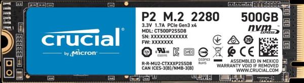 Crucial SSD P2 500GB,  M.2 (2280),  NVMe,  TLC