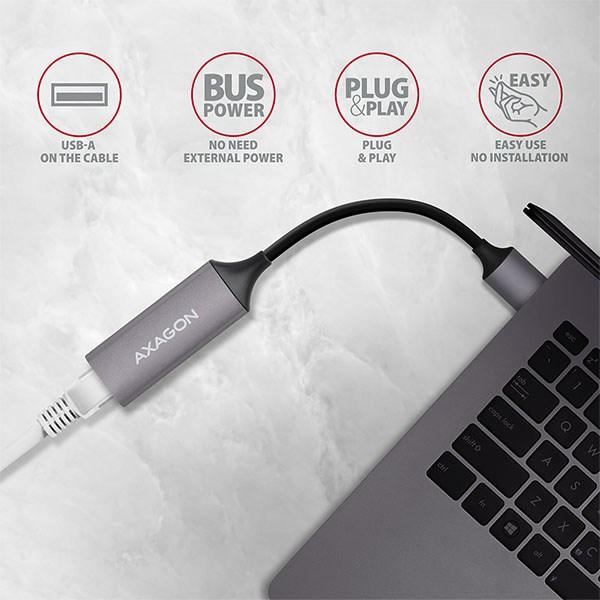 AXAGON ADE-TR,  USB-A 3.2 Gen 1 - Gigabitová sieťová karta Ethernet,  automatická inštalácia,  titánovo šedá1