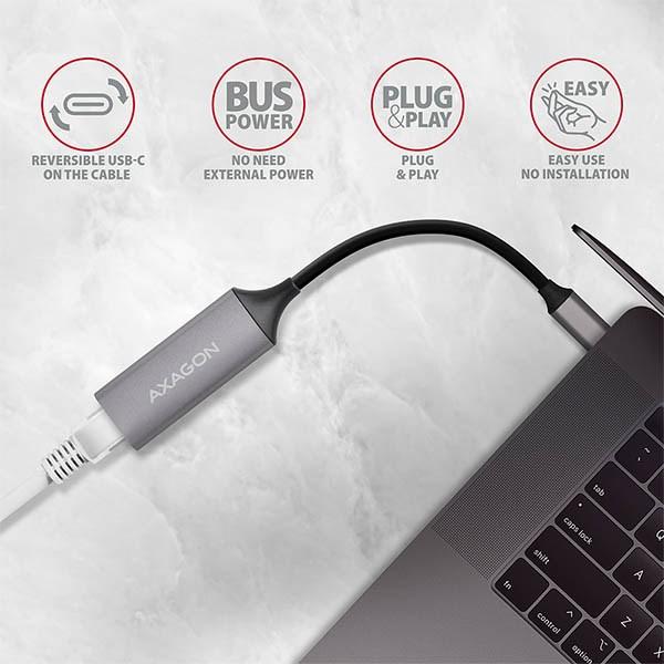 AXAGON ADE-TRC,  USB-C 3.2 Gen 1 - Gigabitová sieťová karta Ethernet,  automatická inštalácia,  titánovo šedá2