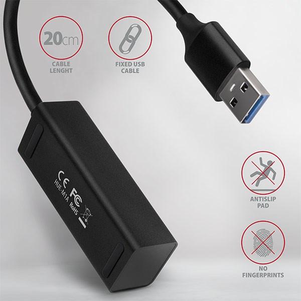 AXAGON HUE-M1A,  4x USB 3.2 Gen 1 MINI rozbočovač,  kovový,  kábel USB-A 20 cm4