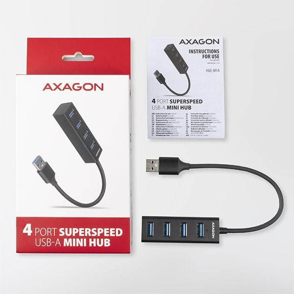 AXAGON HUE-M1A,  4x USB 3.2 Gen 1 MINI rozbočovač,  kovový,  kábel USB-A 20 cm1