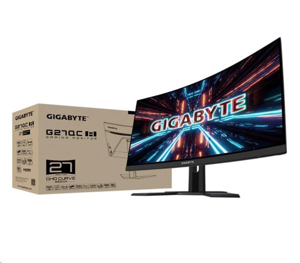 GIGABYTE LCD - 27" herný monitor G27QC A,  2560x1440 QHD,  250cd/ m2,  1ms,  2xHDMI 2.0,  2xDP 1.2,  krivka,  VA,  165 Hz5