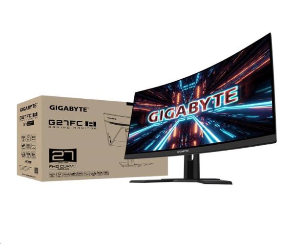 GIGABYTE LCD - 27" Gaming monitor G27FC A,  1920x1080,  12:M1,  250cd/ m2,  1ms,  2xHDMI,  1xDP,  curve,  VA 1500R