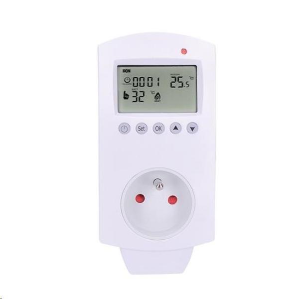 Solight termostaticky spínaná zásuvka,  zásuvkový termostat,  230V/ 16A,  režim vytápění nebo chlazení,  různé teplotní režim