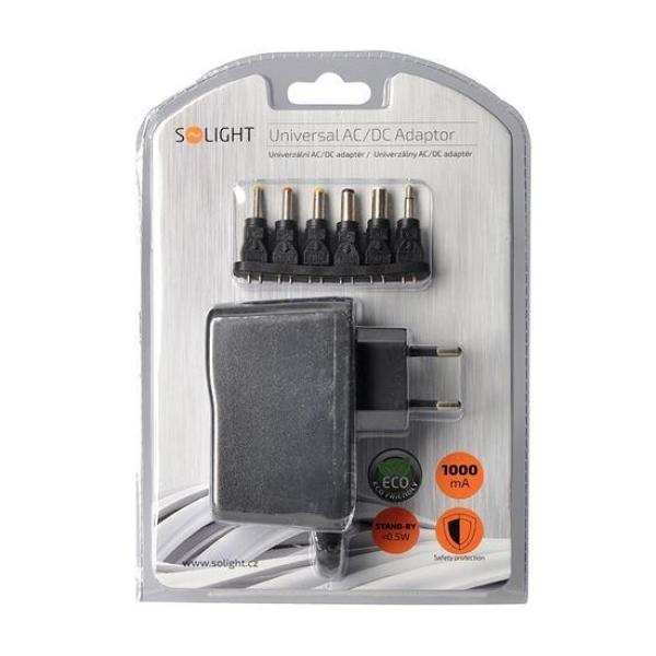 Solight univerzální síťový adaptér 1000mA,  stabilizovaný,  výměnné konektory1