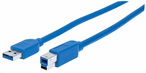 Manhattan USB kábel,  USB-A samec na USB-B samec,  USB 3.0,  5 Gb/ s,  0.5 m,  modrá0