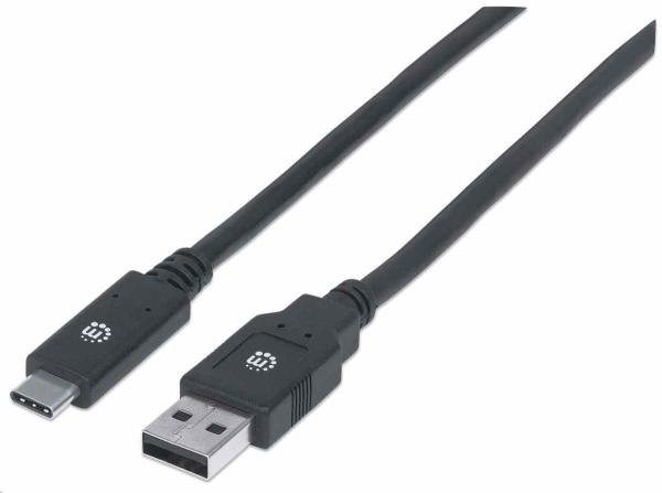 Kábel USB Manhattan, USB 3.2 Gen 1, USB-A samec na USB-C samec, 5 Gb/s, 2 m, čierna