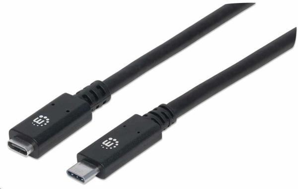 Kábel Manhattan USB-C, USB 3.1 Gen 2, USB-C samec na USB-C samica, 10 Gb/s, 5 A, 50 cm, čierna
