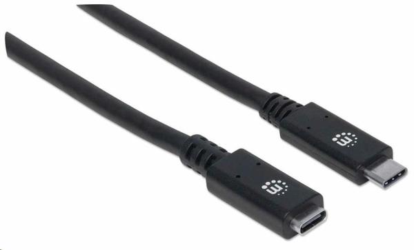 Kábel Manhattan USB-C,  USB 3.1 Gen 2,  USB-C samec na USB-C samica,  10 Gb/ s,  5 A,  50 cm,  čierna2