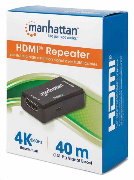 Manhattan HDMI Repeater,  4K HDMI Repeater,  aktívny,  do 40 m,  čierny3