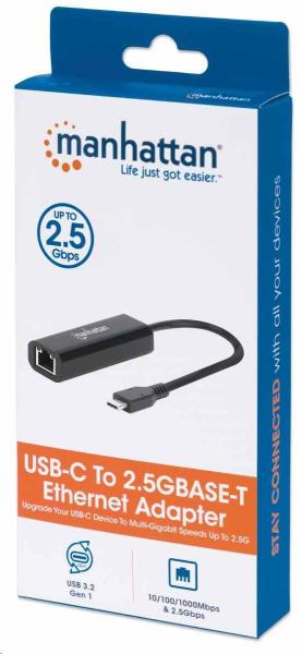 Adaptér Manhattan USB-C na 2.ethernet 5GBASE-T,  USB 3.2 Gen 1; 10/ 100/ 1000 Mbps & 2.5 Gb/ s,  čierna6