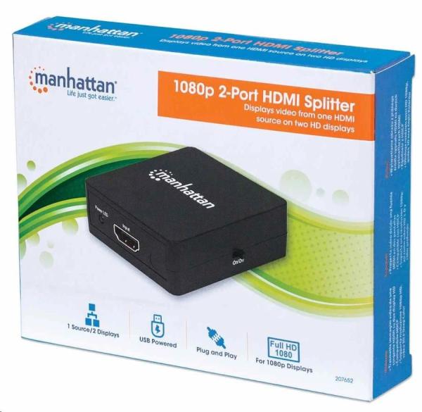 Manhattan HDMI Splitter,  1080p 2-portový HDMI Splitter,  napájanie USB,  čierny6