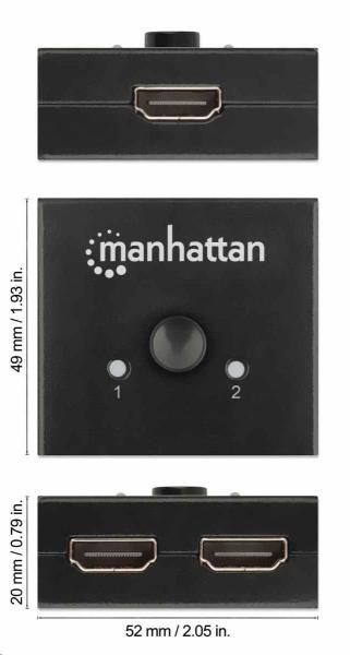 Manhattan HDMI Splitter,  4K obojsmerný 2-portový HDMI Splitter/ Prepínač,  4K@30Hz,  čierny6
