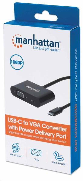 Prevodník Manhattan USB-C na VGA,  s portom Power Delivery,  čierny4