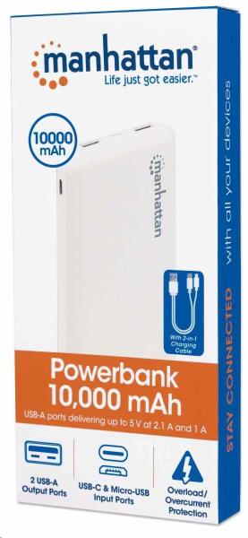 Manhattan powerbank,  10.000 mAh,  dva výstupné porty USB-A (2.1 A a 1 A),  biela7