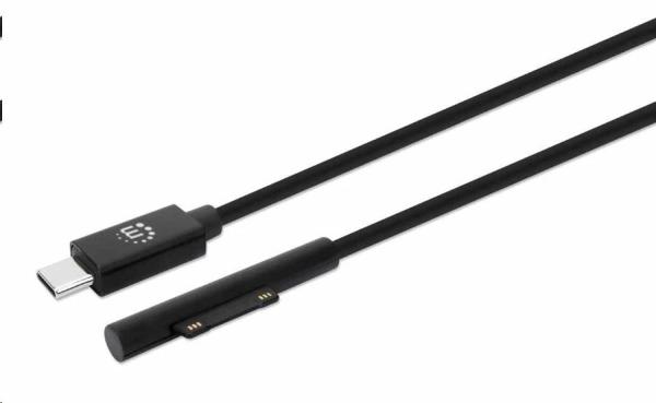 Manhattan nabíjací kábel,  nabíjací kábel Surface Connect k USB-C (M/ M),  15 V /  3 A,  1.8 m,  čierna