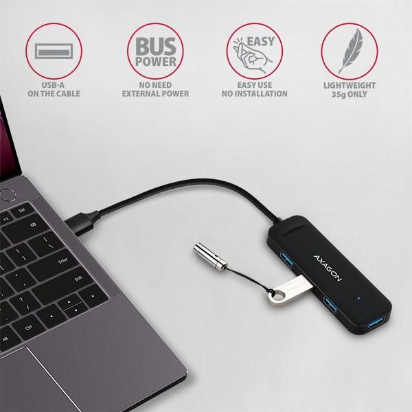 AXAGON HUE-L1A, 4x USB 3.2 Gen 1 TRAVEL hub, kabel USB-A 20cm2