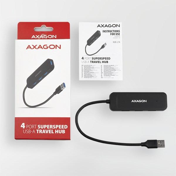 AXAGON HUE-L1A, 4x USB 3.2 Gen 1 TRAVEL hub, kabel USB-A 20cm4
