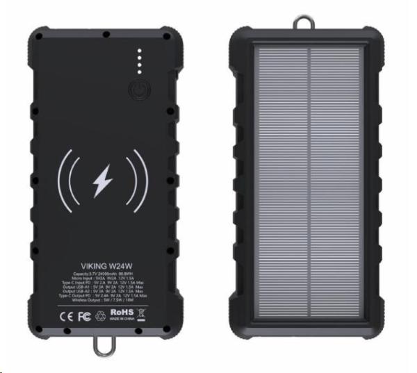 Viking solární outdoorová powerbanka W24W 24000 mAh,  bezdrátové nabíjení0